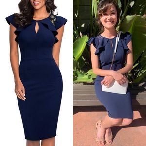 Ruffle Trim Lace Floral Bodycon Dress